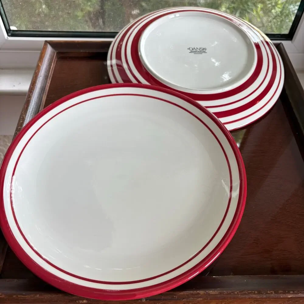 Dansk Maraschino Red Stripe Dinner Plates Set of 2